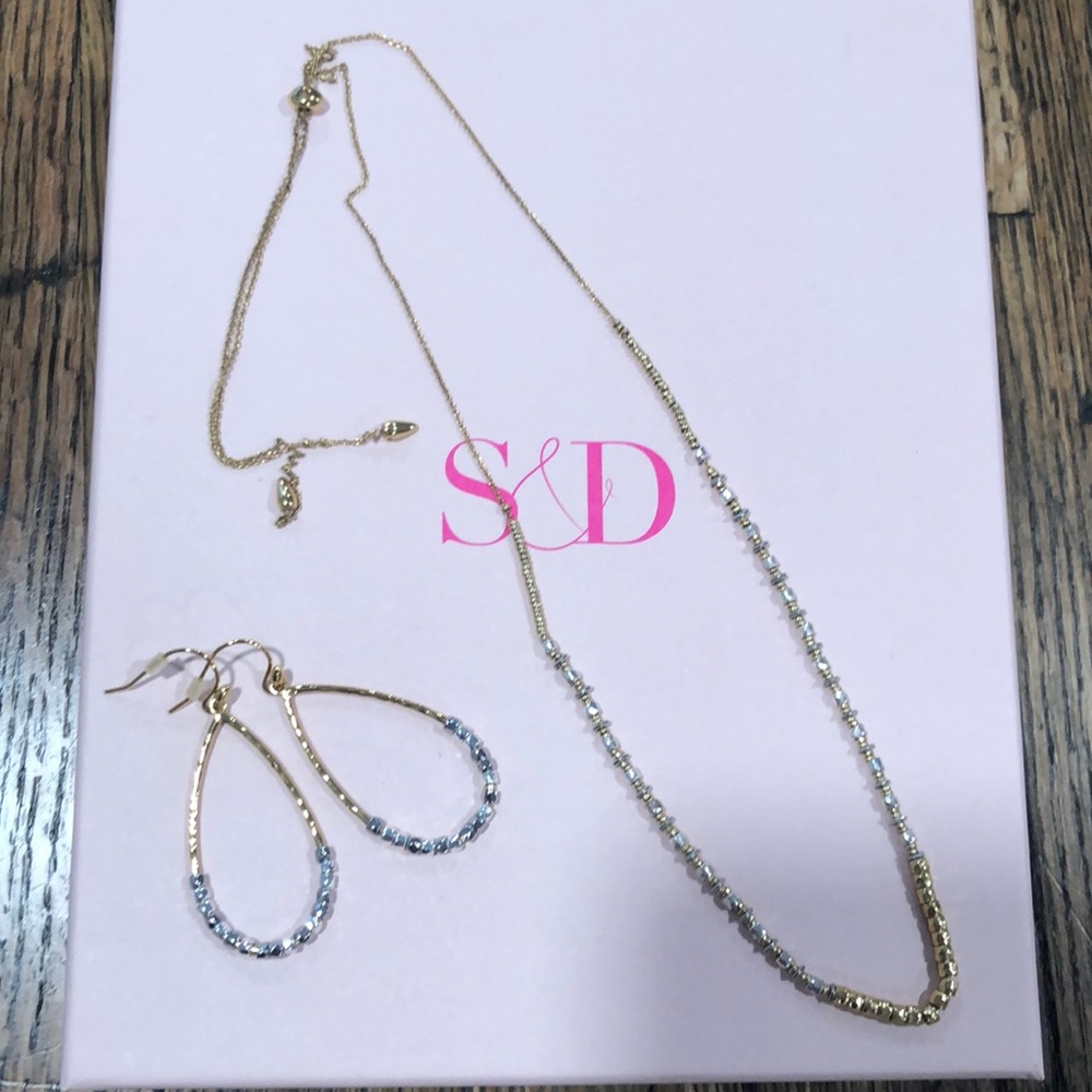 Stella and Dot Rhett Beaded Necklace and Earrings silver and gold